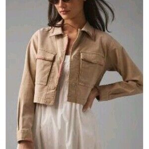 Anthropologie Pilcro Cropped Utility Jacket Beige Tan 100% Cotton Women’s Size S